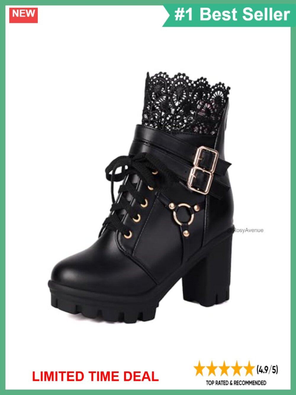 Gothic Lace Up Platform Ankle Boots Faux Leather Combat Buckle